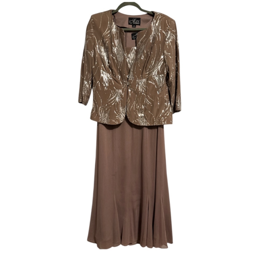 Alex Evenings Sequin Dress Jacket Set Formal Mother Bride Elegant Y2k Size 10